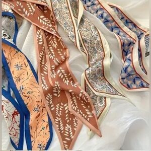 Four Floral Neutral colored Twilly Patterned Scarves